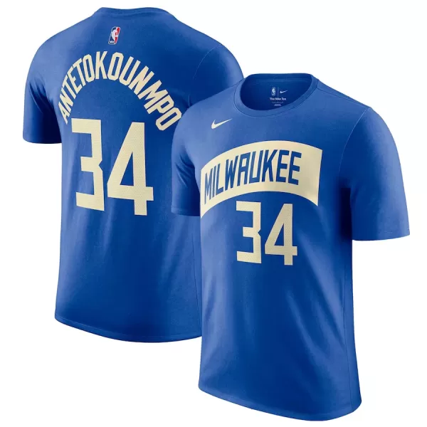 Men NBA Milwaukee Bucks Giannis Antetokounmpo #34 Royal City Edition T-Shirt 2023/24 - thejerseys