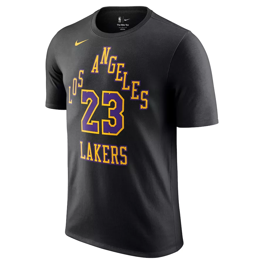 Men NBA Los Angeles Lakers LeBron James #23 Black City Edition T-Shirt 2023/24 - thejerseys
