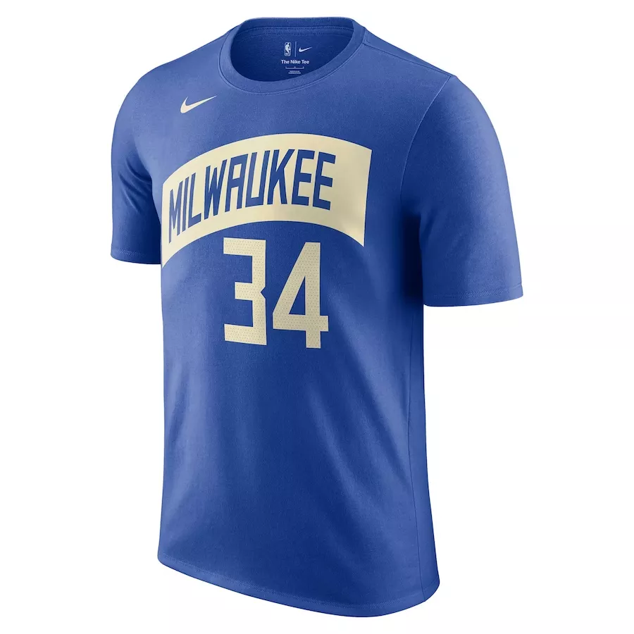 Men NBA Milwaukee Bucks Giannis Antetokounmpo #34 Royal City Edition T-Shirt 2023/24 - thejerseys