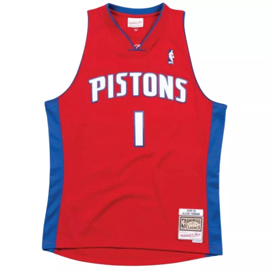 Men's Detroit Pistons Allen Iverson #1 Red Hardwood Classics Jersey 2008/09 - thejerseys