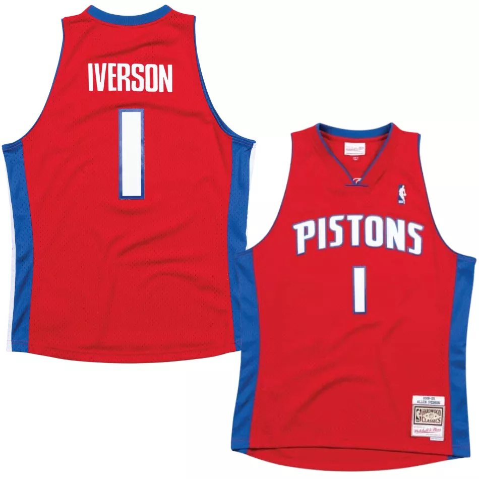 Men's Detroit Pistons Allen Iverson #1 Red Hardwood Classics Swingman Jersey 2008/09 - thejerseys