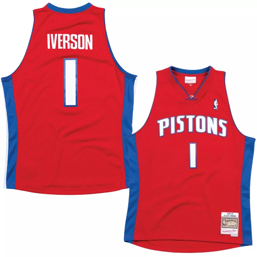 Men's Detroit Pistons Allen Iverson #1 Red Hardwood Classics Jersey 2008/09