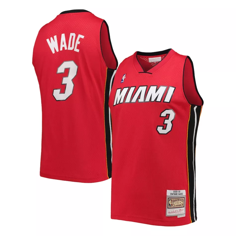 Men's Miami Heat Dwyane Wade #3 Red Hardwood Classics Jersey 2005/06 - thejerseys