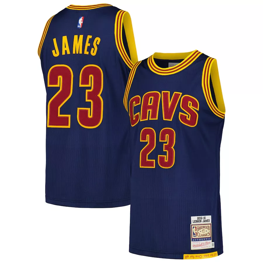 Men's Cleveland Cavaliers LeBron James #23 Navy Hardwood Classics Authentic Jersey 2015/16 - thejerseys