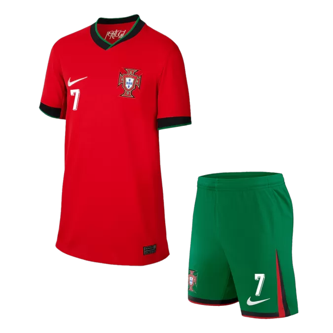 Kid's Portugal RONALDO #7 Home Jerseys Kit(Jersey+Shorts) Euro 2024 - thejerseys