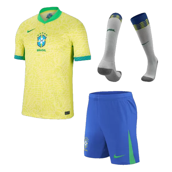 [Super Quailty] Men's Brazil Home Jersey Full Kit Copa América 2024 - thejerseys