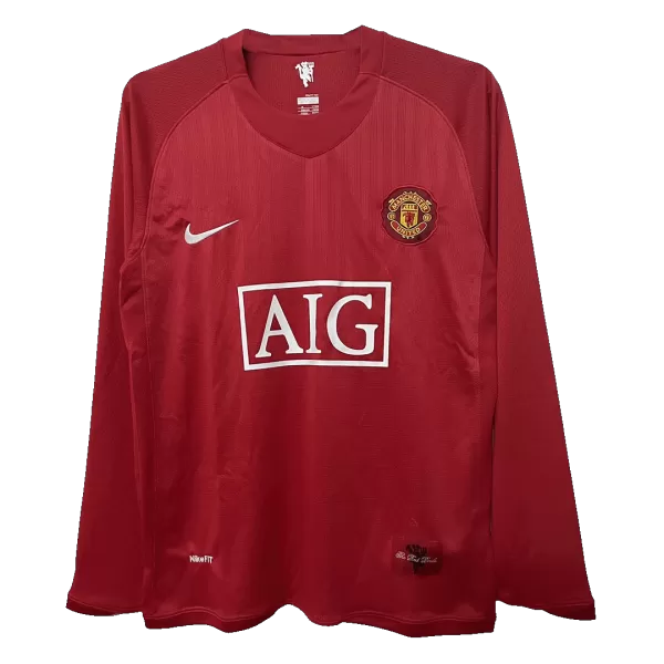 Manchester United Home Retro Long Sleeve Soccer Jersey 2007/08 - thejerseys