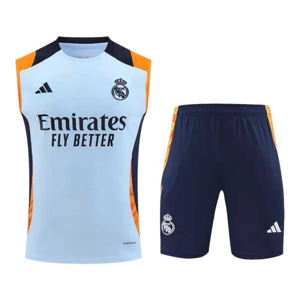 Real Madrid Pre-Match Blue Sleeveless Training Kit 2024/25 For Adults - thejerseys