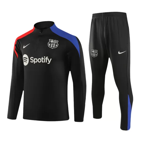 Barcelona 1/4 Zip Black Tracksuit Kit(Top+Pants) 2024/25 for Adults - thejerseys