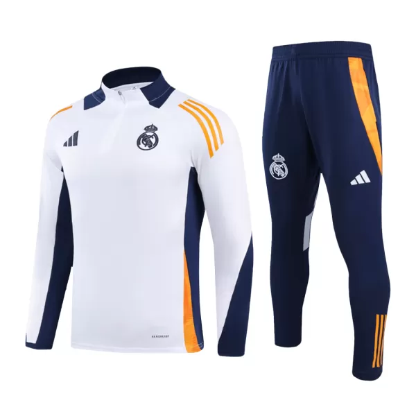 Real Madrid 1/4 Zip White Tracksuit Kit(Top+Pants) 2024/25 for Adults - thejerseys