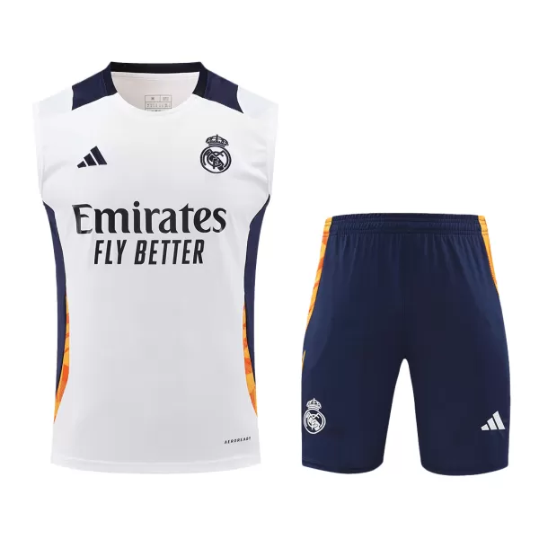 Real Madrid Pre-Match White Sleeveless Training Kit 2024/25 For Adults - thejerseys