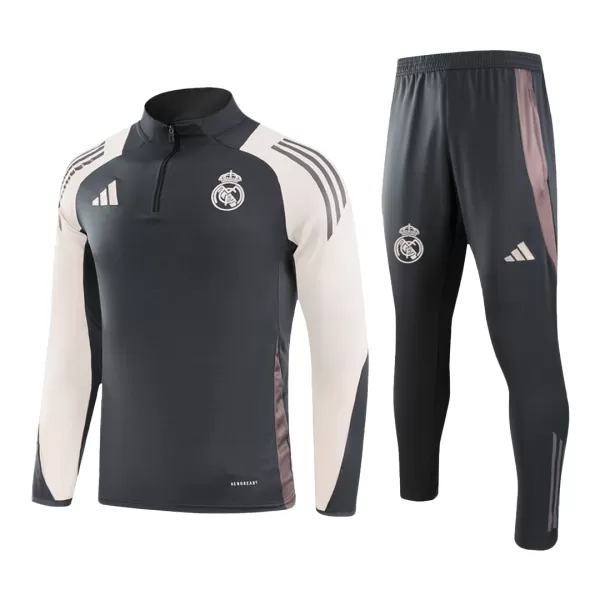 Real Madrid 1/4 Zip Gray Tracksuit Kit(Top+Pants) 2024/25 for Adults - thejerseys