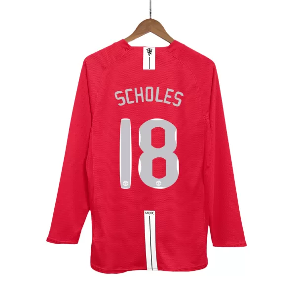 SCHOLES #18 Classic Manchester United Home Long Sleeve Jersey 2007/08 - UCL Final - thejerseys