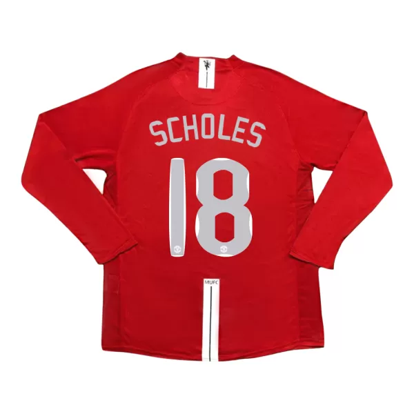 SCHOLES #18 Classic Manchester United Home Long Sleeve Jersey 2007/08 - UCL Final - thejerseys