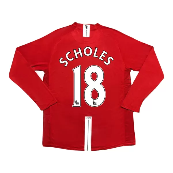 SCHOLES #18 Classic Manchester United Home Long Sleeve Jersey 2007/08 - thejerseys