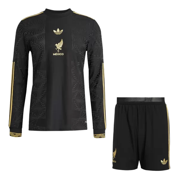 Authentic Mexico Third Away Long Sleeve Soccer Jersey Kit(Jersey+Shorts) 2025 Black - Gold Cup - thejerseys