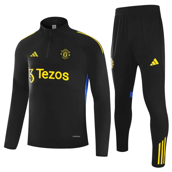 Kids Manchester United 1/4 Zipper Sweat Kit(Top+Pants) Black 2025/26 - thejerseys