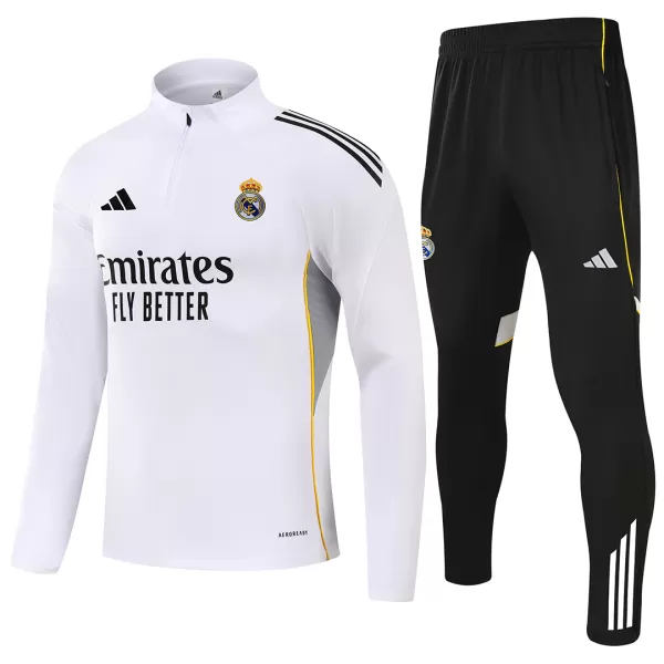 Kids Real Madrid 1/4 Zipper Sweat Kit(Top+Pants) White 2025/26 - thejerseys