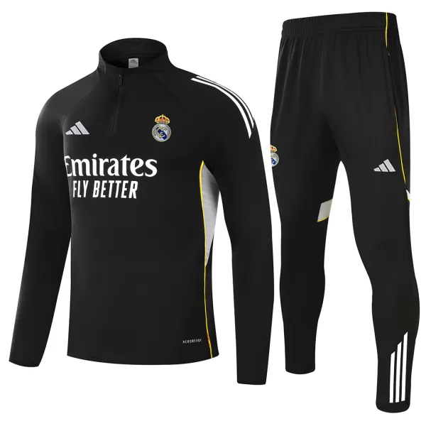Kids Real Madrid 1/4 Zipper Sweat Kit(Top+Pants) Black 2025/26 - thejerseys