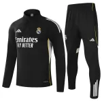 Kids Real Madrid 1/4 Zipper Sweat Kit(Top+Pants) Black 2025/26 - thejerseys