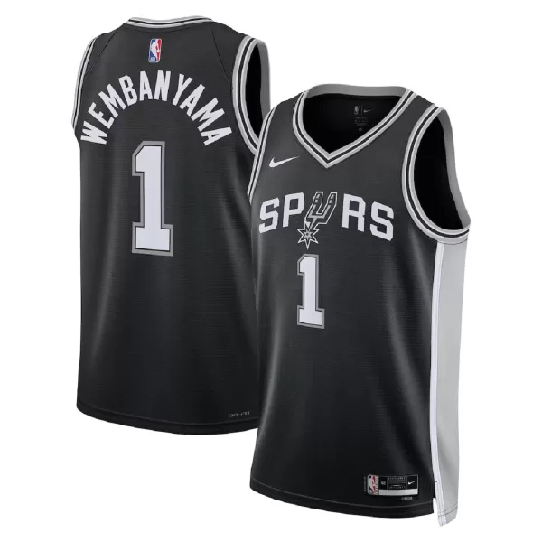 Men's San Antonio Spurs Wembanyama #1 Black Swingman Jersey - Icon Edition - thejerseys