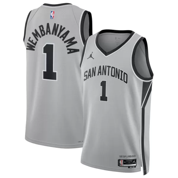 Men's San Antonio Spurs Wembanyama #1 Gray Swingman Jersey - Statement Edition - thejerseys