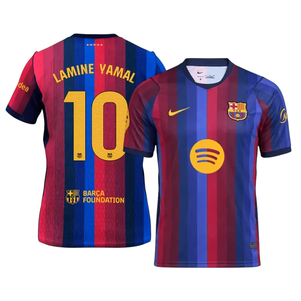 LAMINE YAMAL #10 Men Fan 26/27 Barcelona Home Soccer Jersey Short Sleeve Blue&Garnet - thejerseys