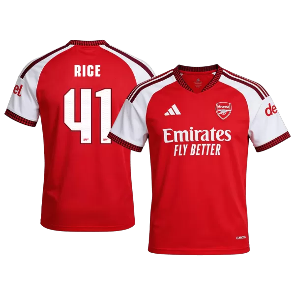 RICE #41 Arsenal Home Soccer Jersey 26/27 Red- UCL - thejerseys