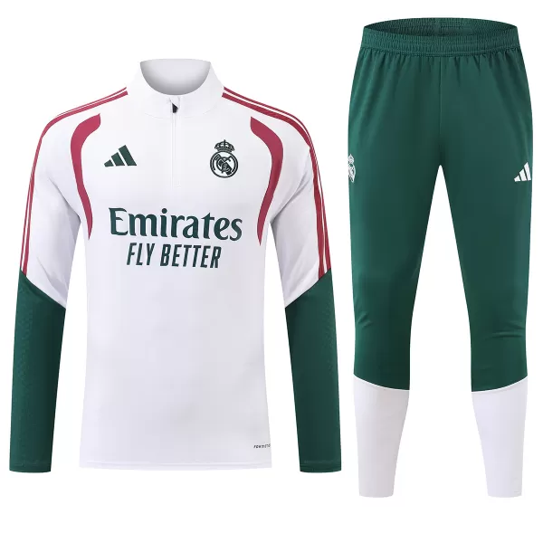 Kids Real Madrid 1/4 Zipper Sweat Kit(Top+Pants) White 2026/27 - thejerseys